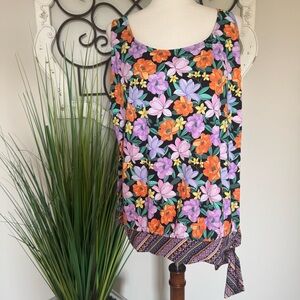 SWIMSUITS FOR ALL Size 2X Floral Blouson Swimsuit Tankini Top with Side Tie
